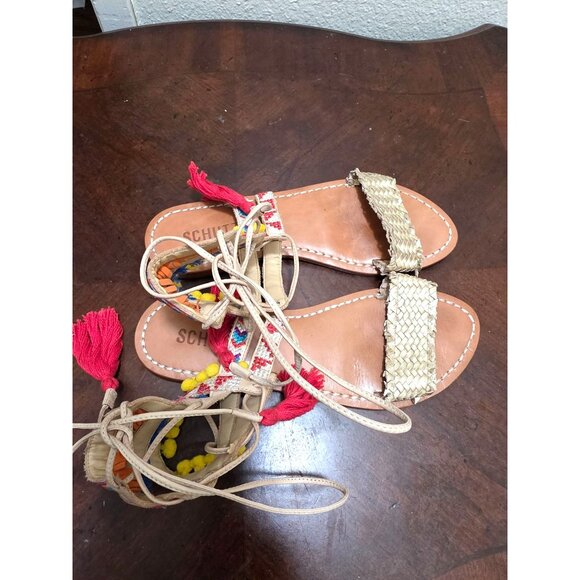 Schutz Women's Boho Gladiator Sandals With Woven Strap & Colorful Tassel Details - Picture 4 of 10